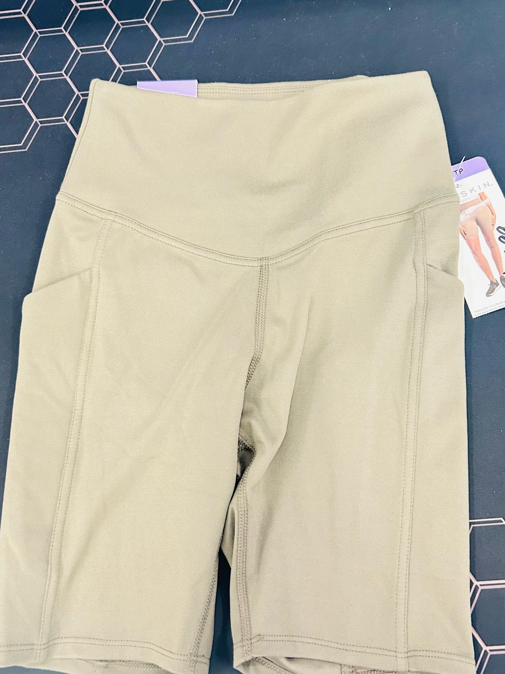 Danskin Olive High-Waist Bike Shorts with Side Pockets